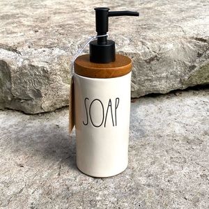 Rae Dunn SOAP White and Wooden Soap Dispenser